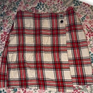 Blue Rain Plaid Mini Skirt with Button Detail